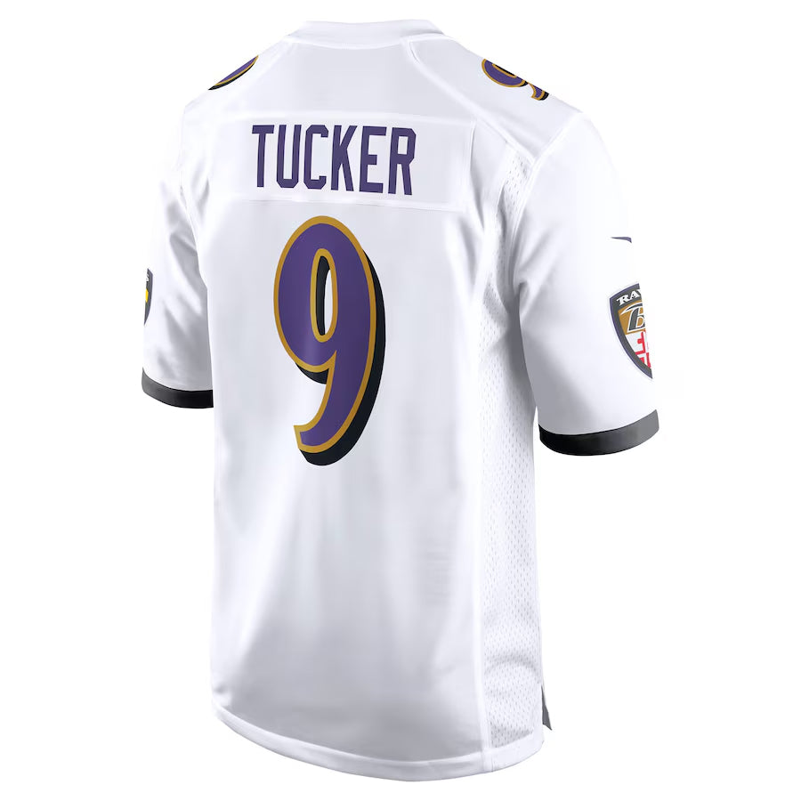 B.Ravens #9 Justin Tucker Player White Home Game Football Jerseys