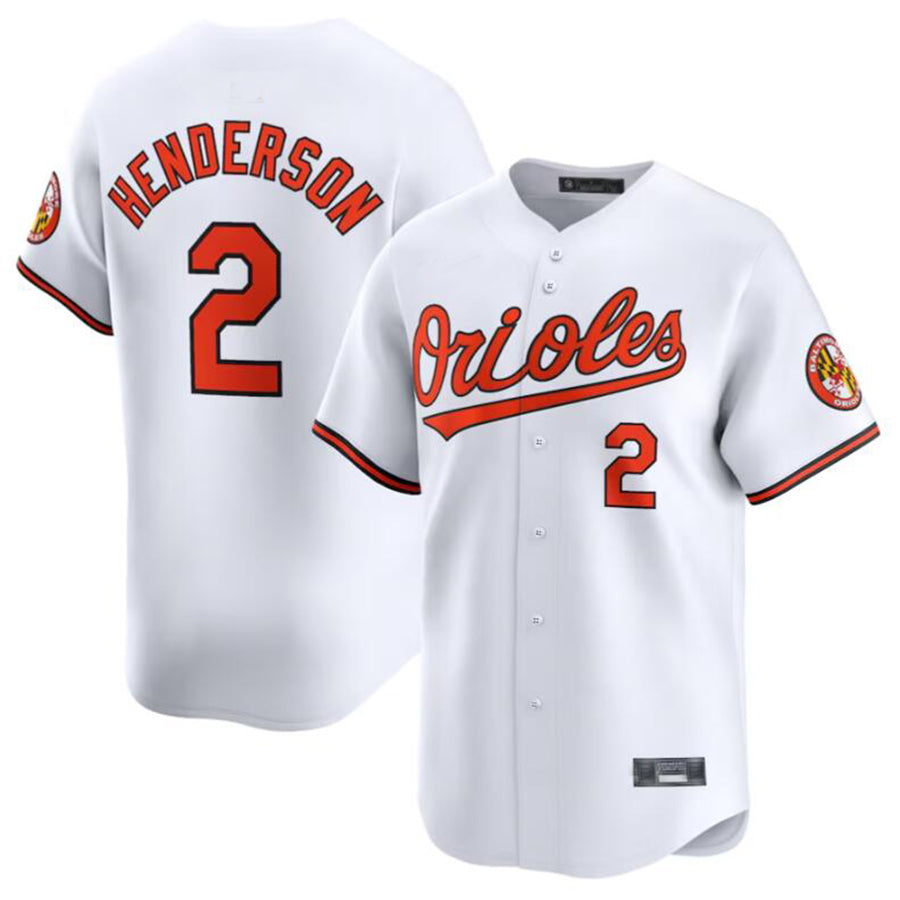 B.Orioles #2 Gunnar Henderson Home Limited Game Player Jersey - White American Stitched Baseball Jerseys