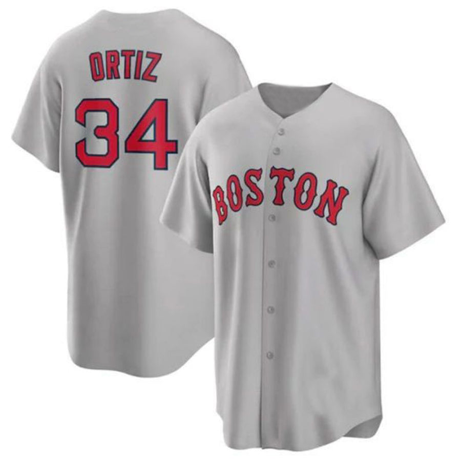 #34 David Ortiz Player B.Red Sox Gray Baseball Jerseys
