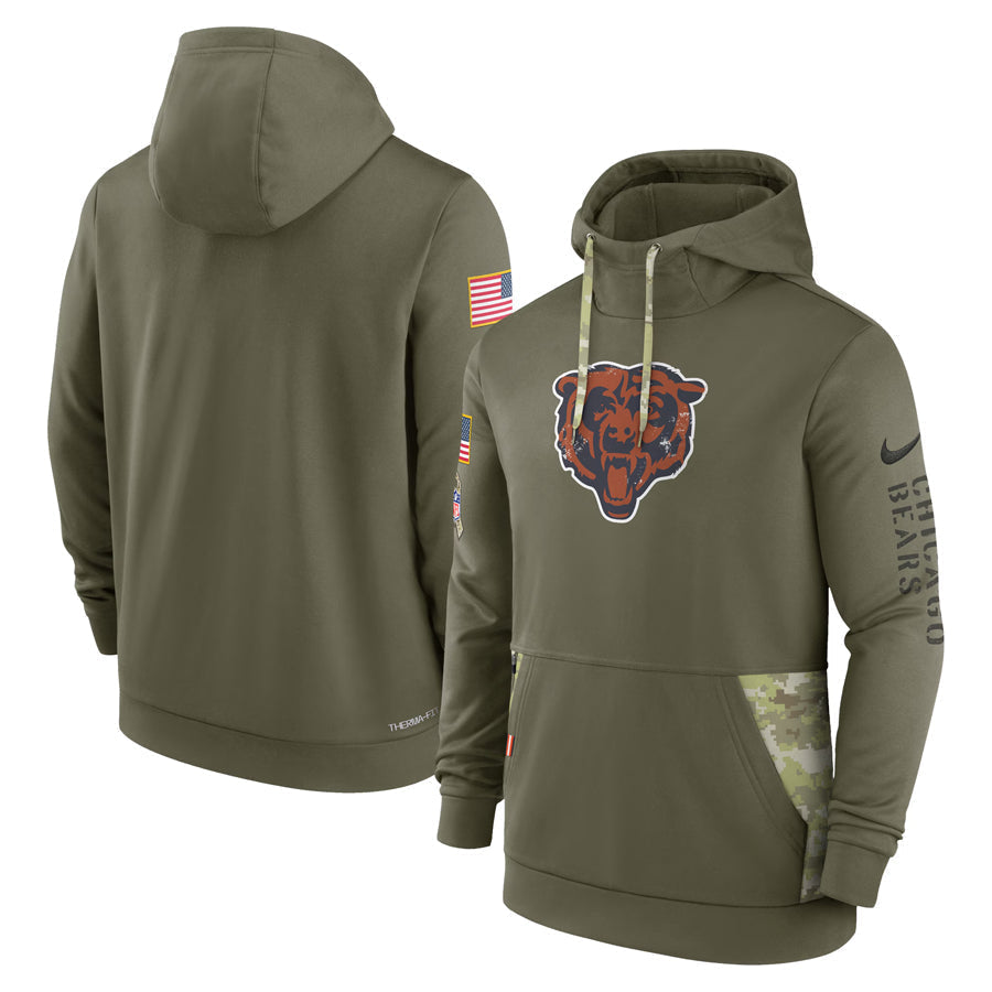 C.Bears Olive Salute To Service Hoodie Game Football Jerseys