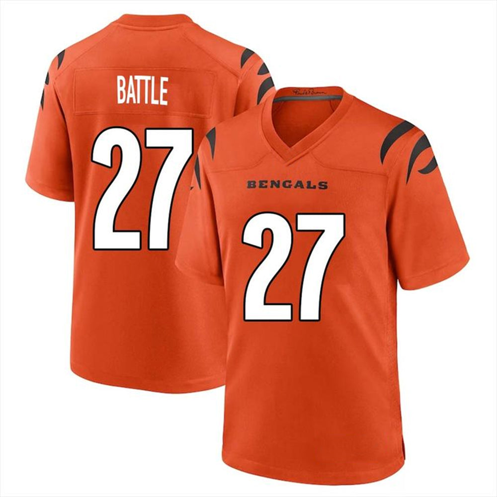 C.Bengals #27 Jordan Battle Player Orange Home Game Football Jerseys
