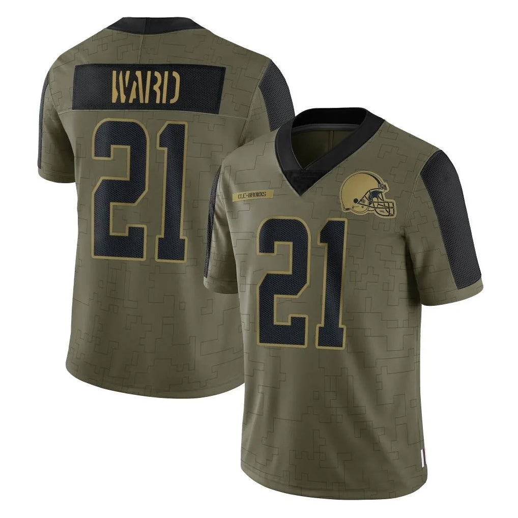 C.Browns #21 Denzel Ward Player Salute To Service Limited Olive Football Jerseys