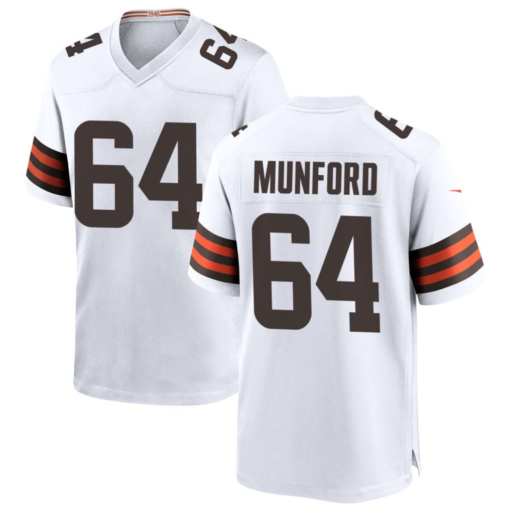 C.Browns #64 Thayer Munford Player White Home Game Football Jerseys