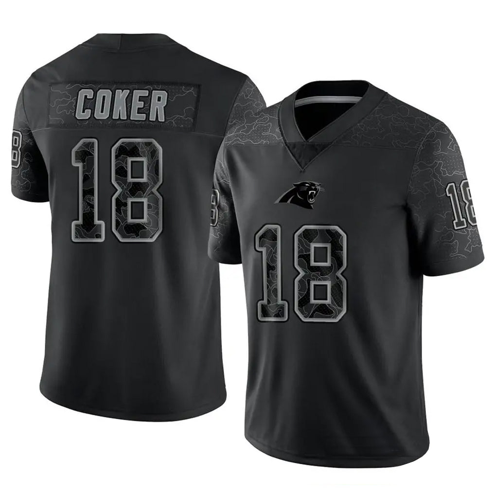 C.Panthers #18 Jalen Coker Player Black REFLECTIVE Limited Football Jerseys