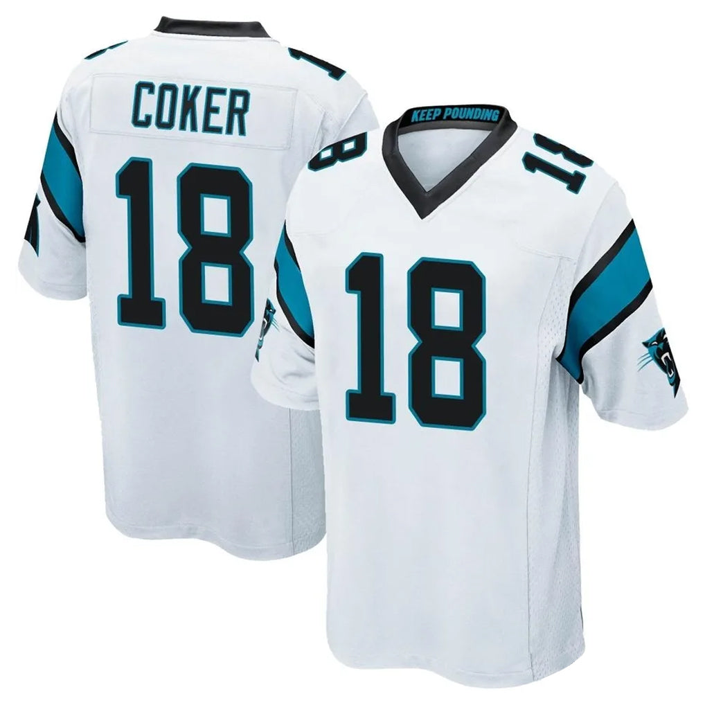 C.Panthers #18 Jalen Coker Player White Game Football Jerseys