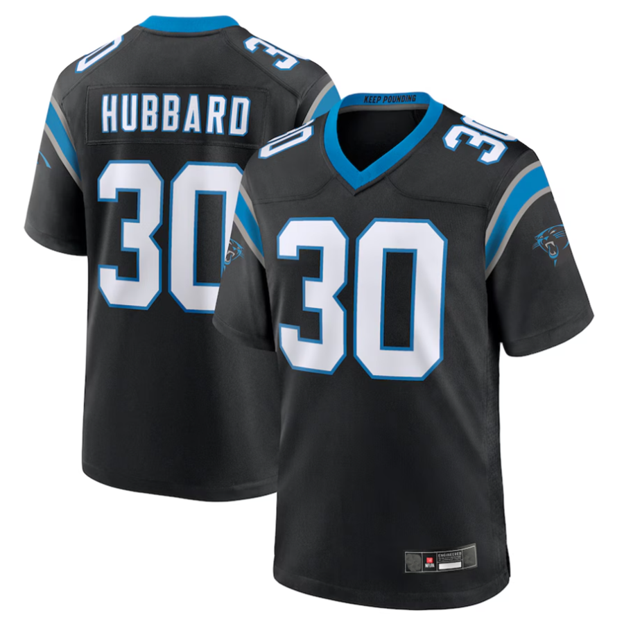C.Panthers #30 Chuba Hubbard Player Black Team Game Football Jerseys