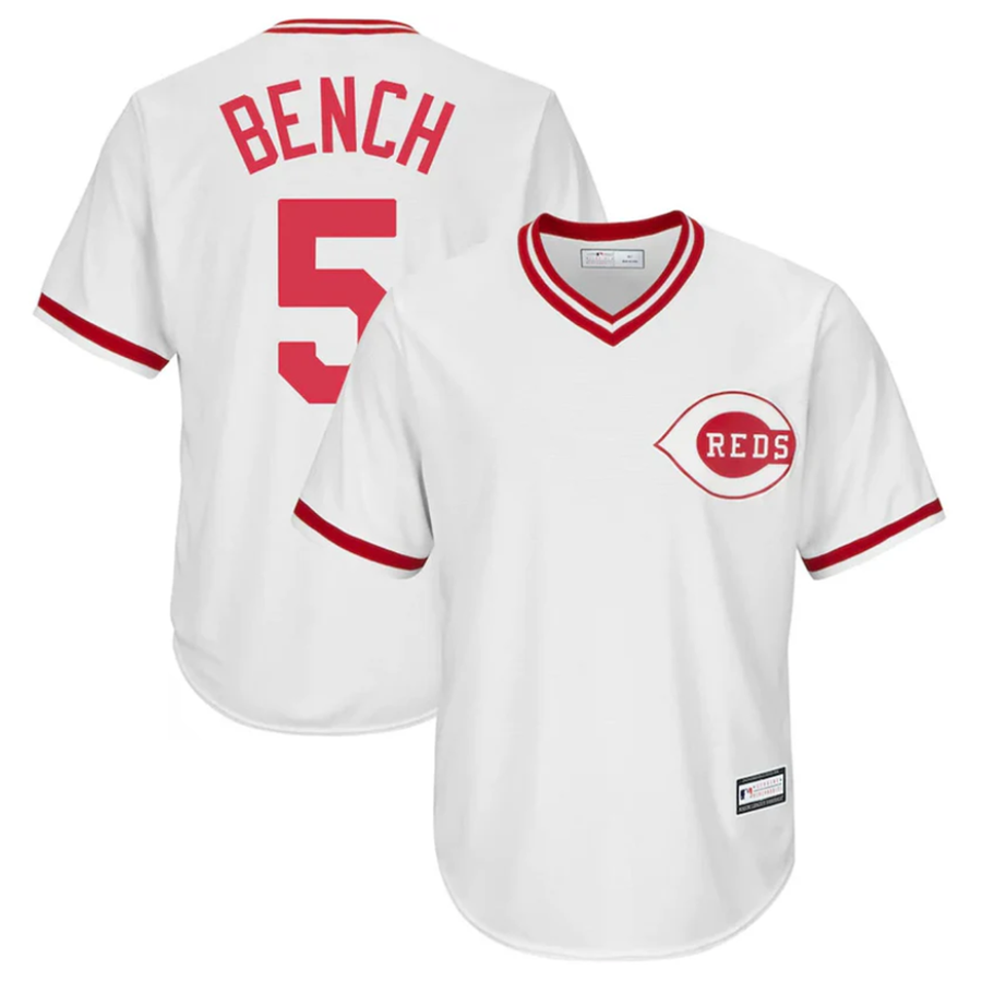 C.Reds #5 Johnny Bench Player  White Cooperstown Collection Mesh Batting Practice Baseball Jerseys