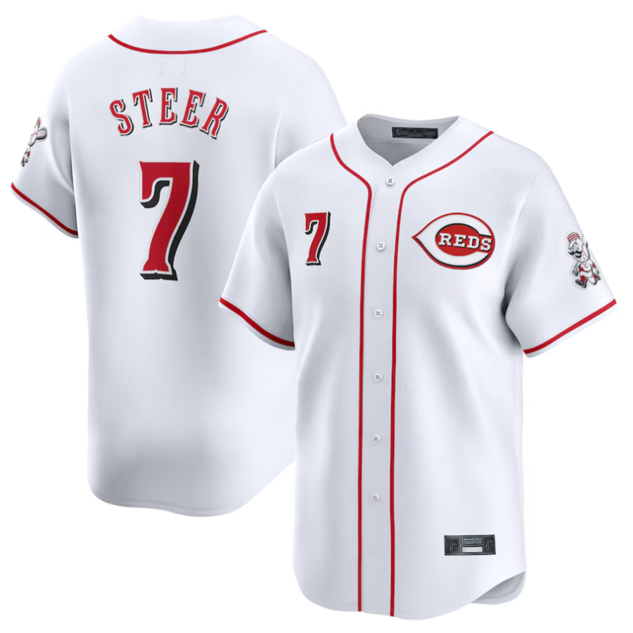 C.Reds #7 Spencer Steer Player White Alternate Limited Baseball Jerseys