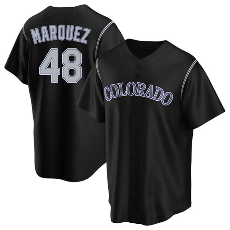 C.Rockies #48 German Marquez Player Black Home Replica Game Baseball Jerseys