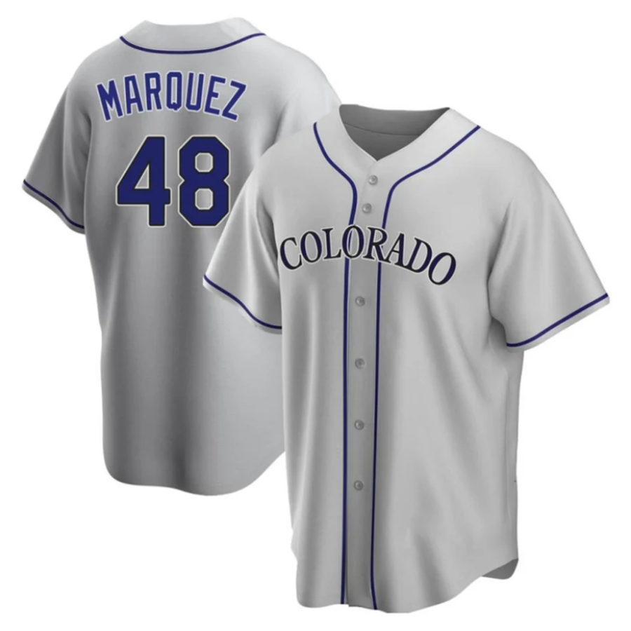 C.Rockies #48 German Marquez Player Gray Home Replica Game Baseball Jerseys