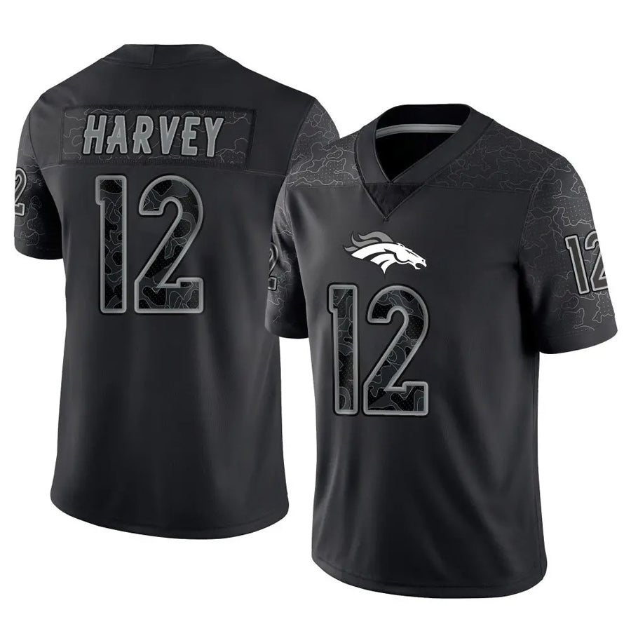 D.Broncos #12 RJ Harvey Player Black RFLCTV Limited Football Jerseys