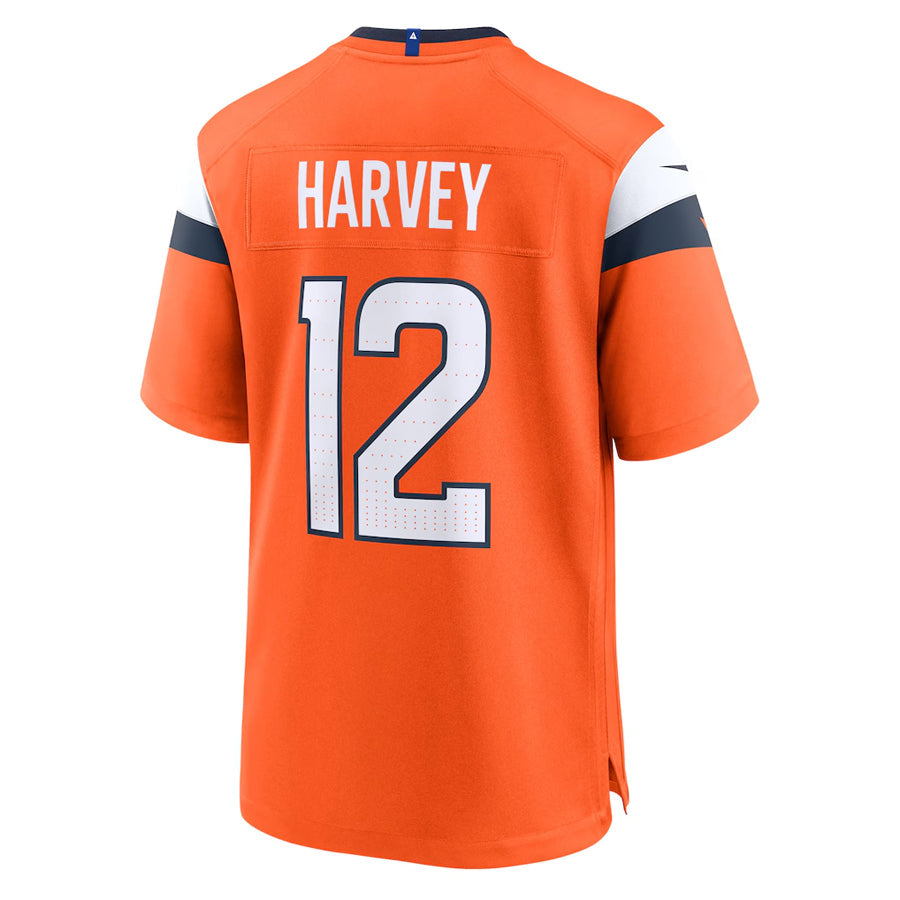 D.Broncos #12 RJ Harvey Player Orange Home Game Football Jerseys