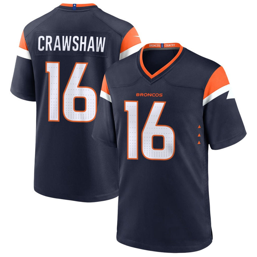 D.Broncos #16 Jeremy Crawshaw Player Navy Home Game Football Jerseys