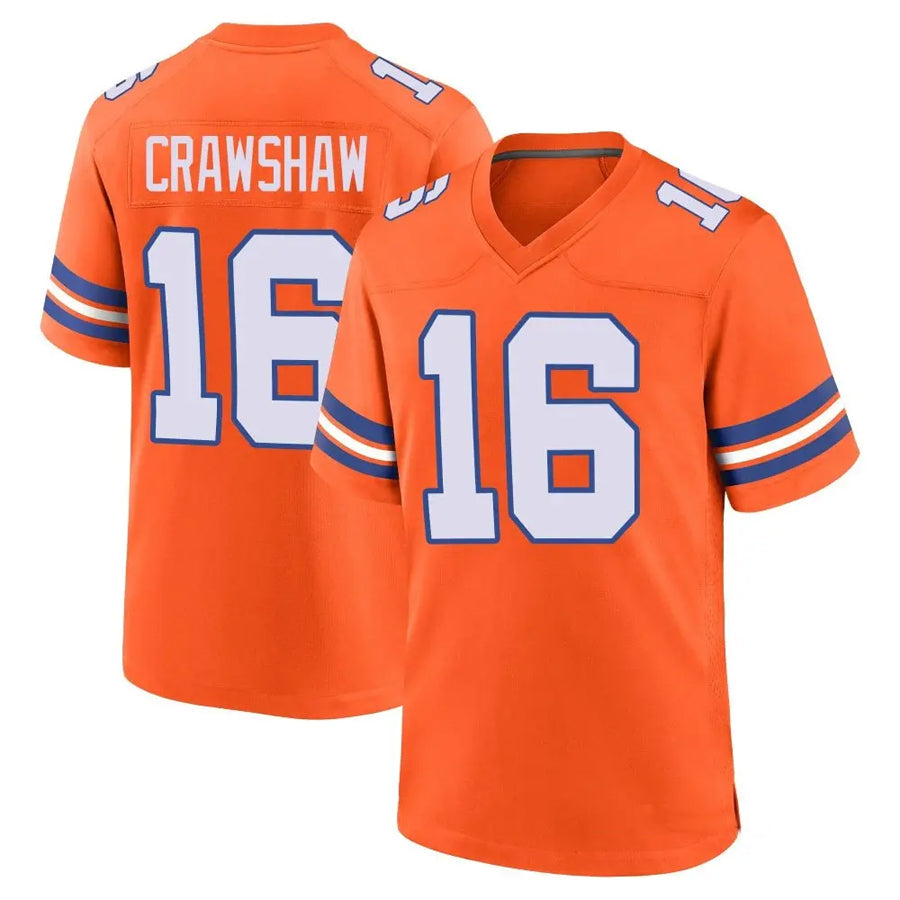 D.Broncos #16 Jeremy Crawshaw Player Orange Collection Throwback Football Jerseys