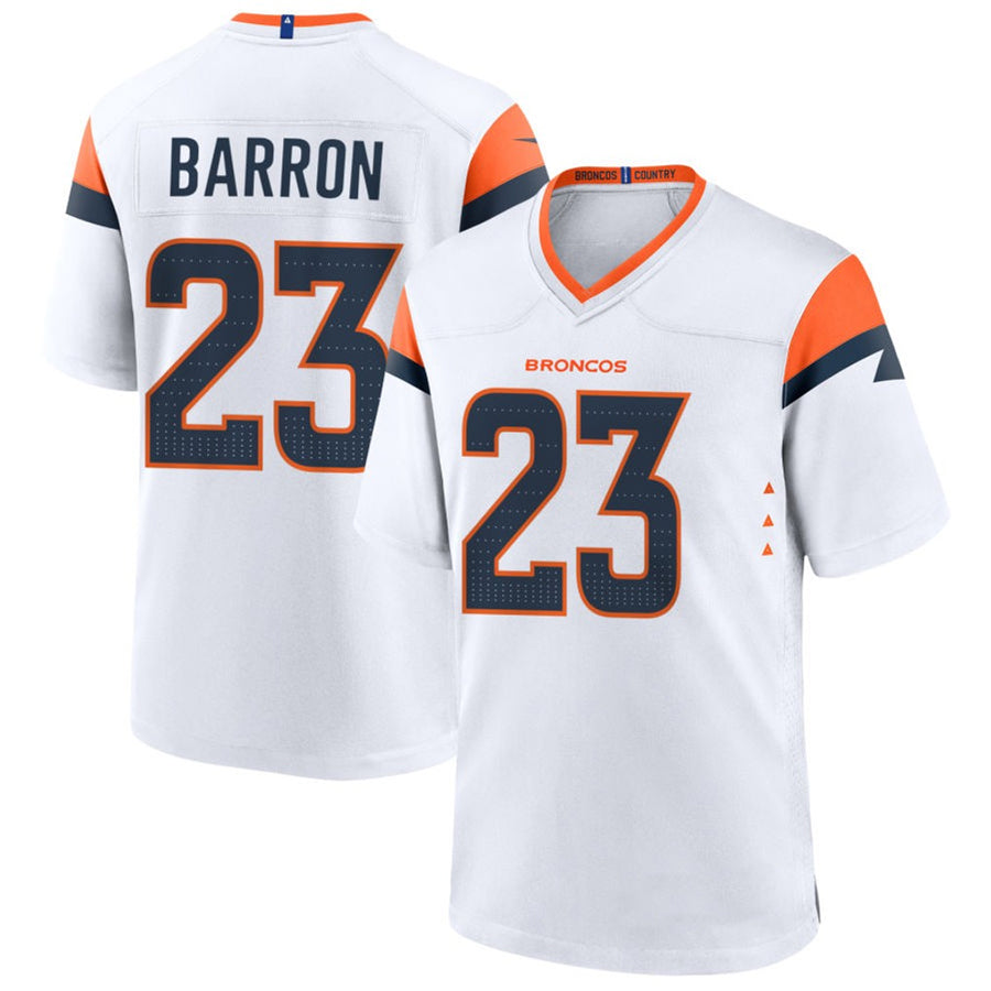 D.Broncos #23 Jahdae Barron Player Whtie Home Game Football Jerseys