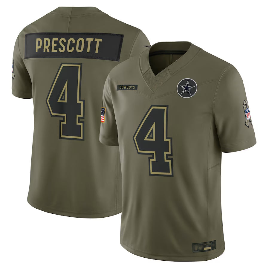 D.Cowboys #4 Dak Prescott Player Olive Salute to Service Limited Football Jerseys