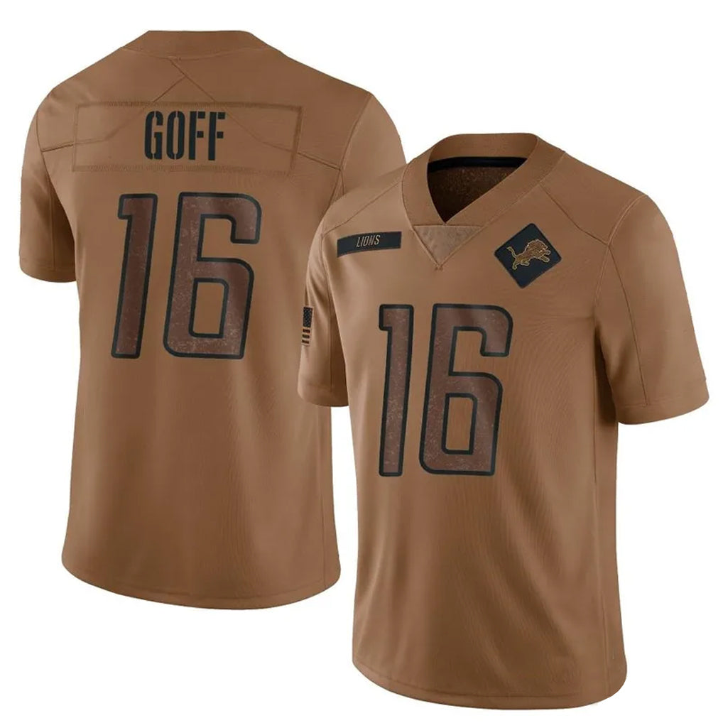 D.Lions #16 Jared Goff Player Brown Salute To Service Limited Football Jerseys