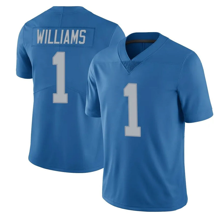 D.Lions #1 Jameson Williams Player Blue Vapor F.U.S.E. Limited Football Jerseys