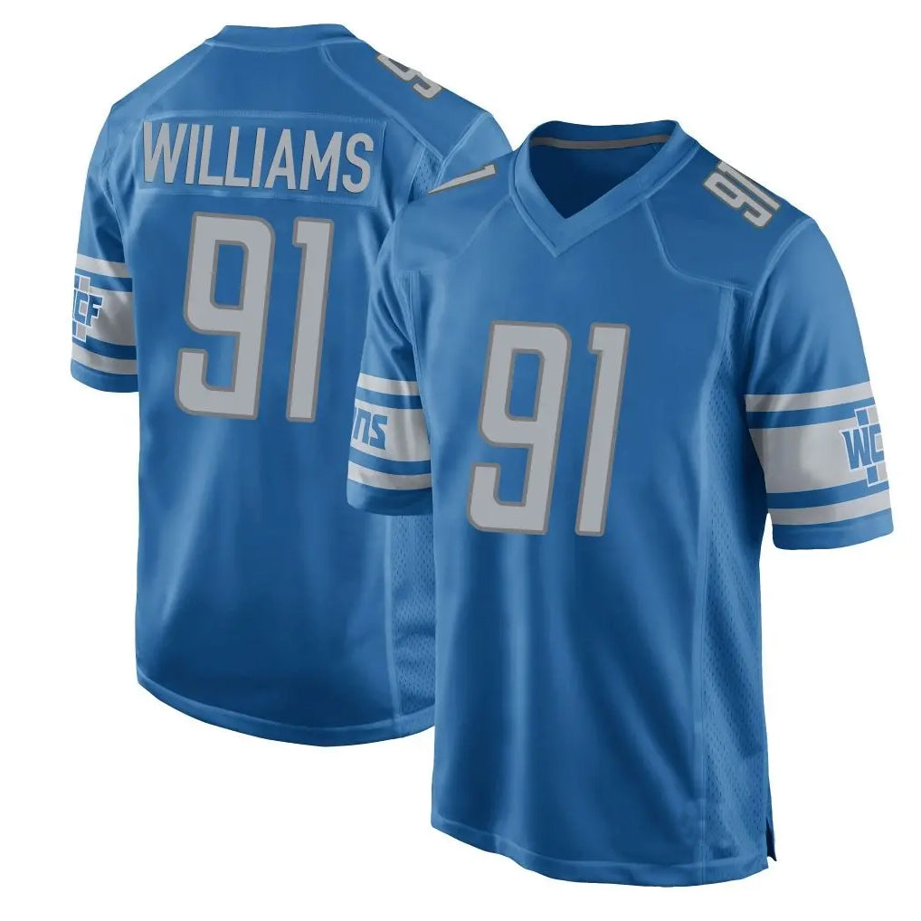D.Lions #91 Tyleik Williams Player Blue Game Football Jerseys