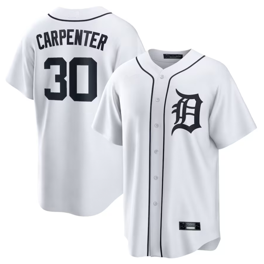 D.Tigers #30 Kerry Carpenter Player White Home Replica Baseball Jerseys
