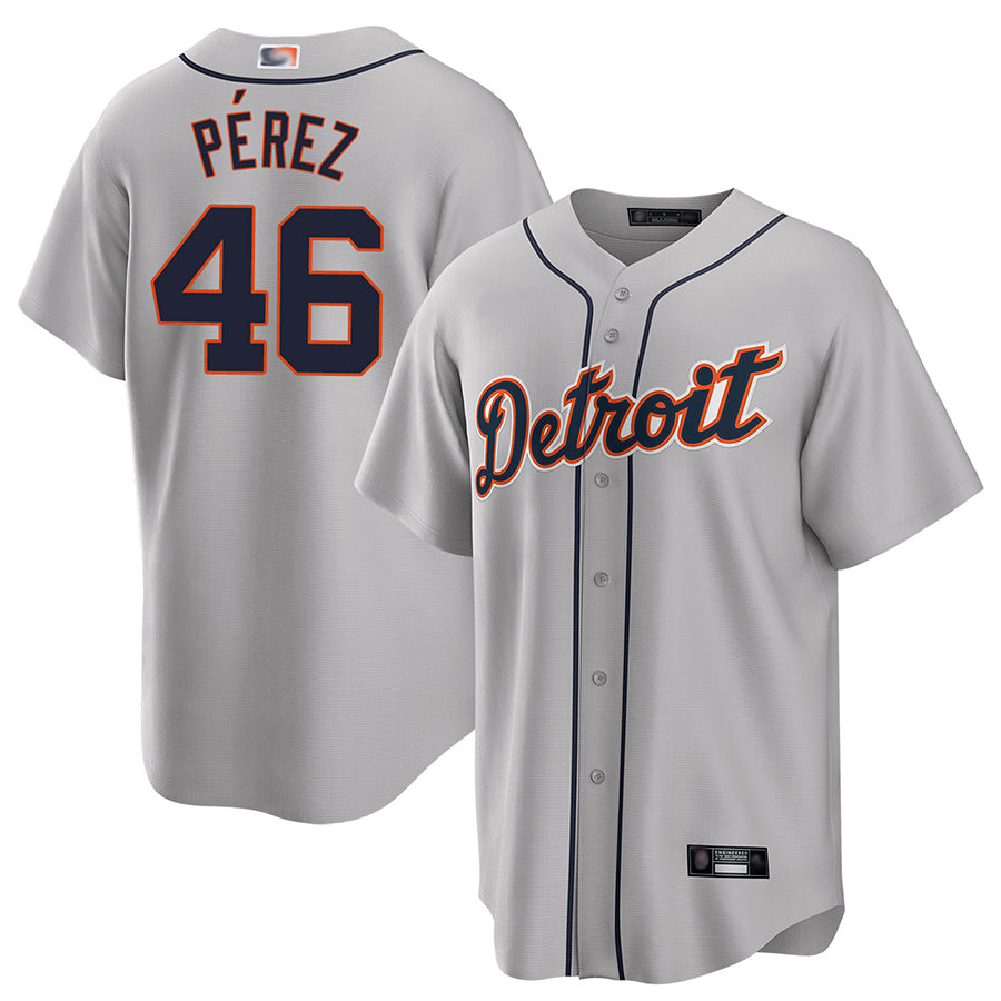 D.Tigers #46 Wenceel Perez Player Gray Road Home Replica Baseball Jerseys