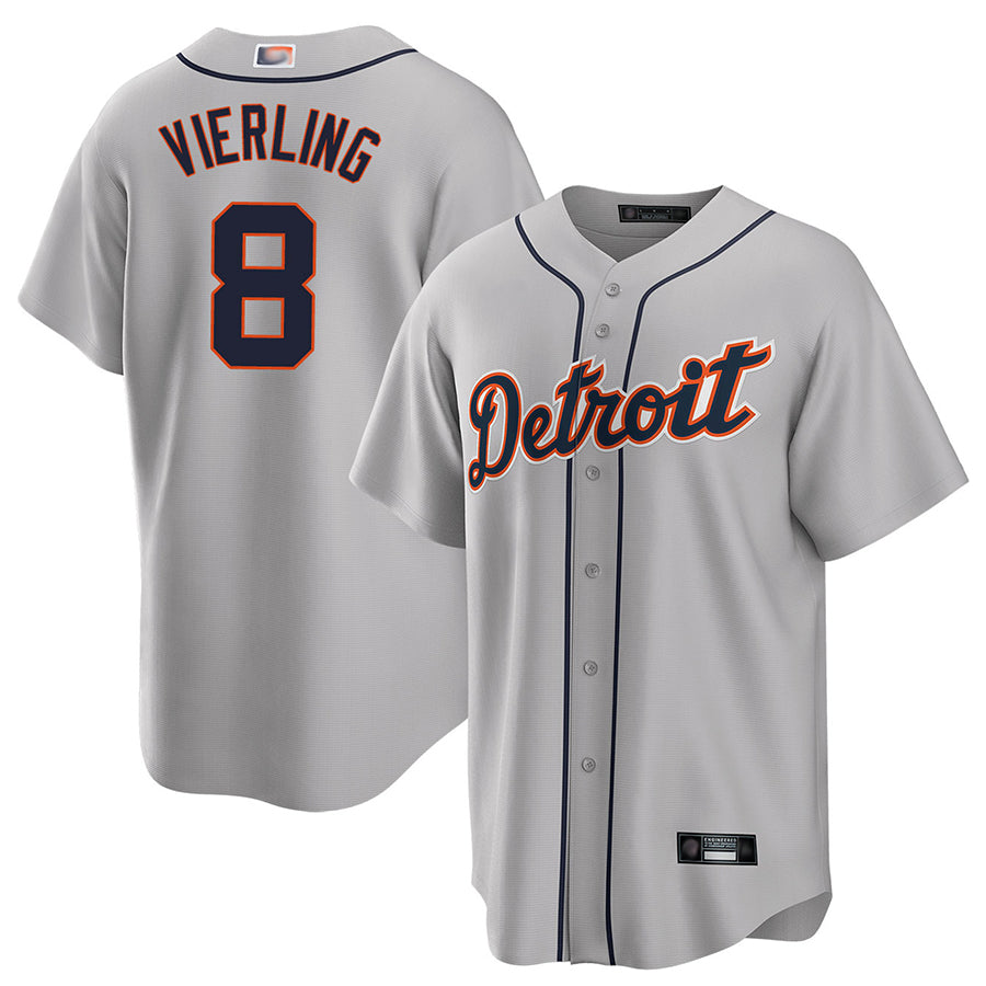 D.Tigers #8 Matt Vierling Player Gray Road Replica Baseball Jerseys