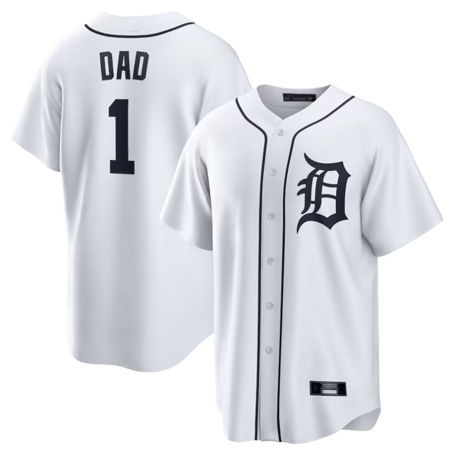 D.Tigers Player White #1 Dad Home Replica Baseball Jerseys