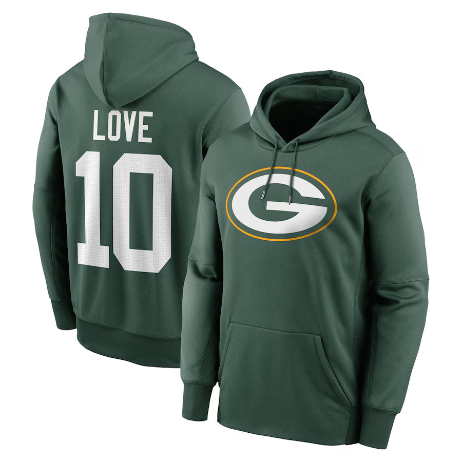 GB.Packers #10 Jordan Love Player Green Therma Hoodie Game Football Jerseys