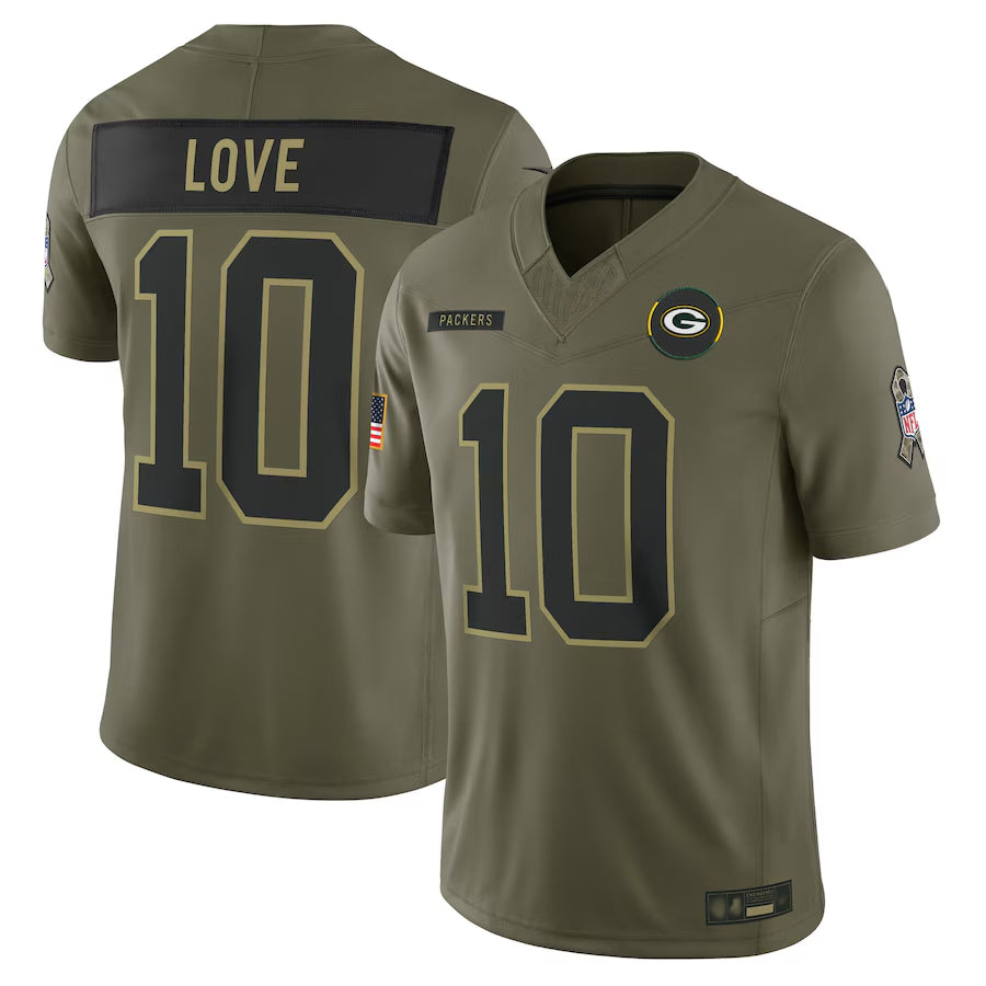 GB.Packers #10 Jordan Love Player Olive Salute to Service Limited Football Jerseys