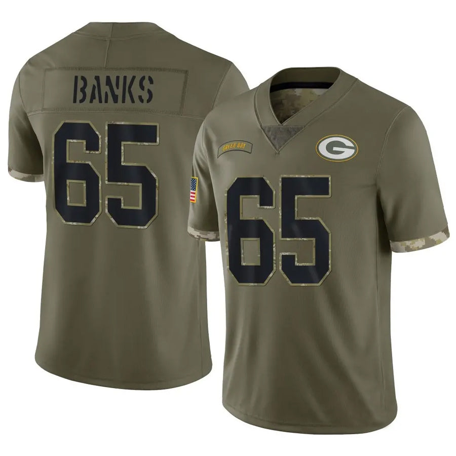 GB.Packers #65 Aaron Banks Player Salute To Service Olive Football Jerseys