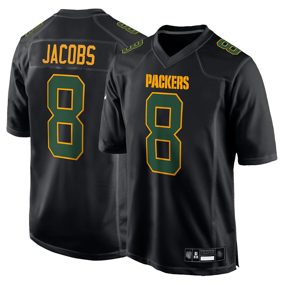 GB.Packers #8 Josh Jacobs Player Black Fashion Game Football Jerseys