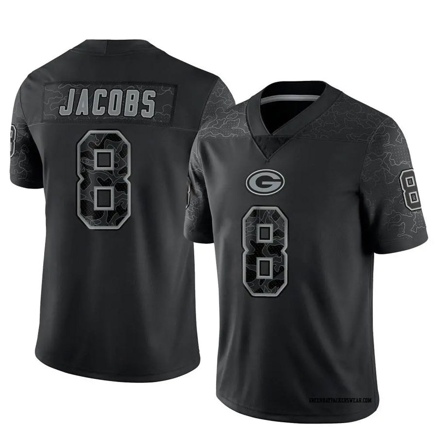GB.Packers #8 Josh Jacobs Player Black RFLCTV Limited Football Jerseys