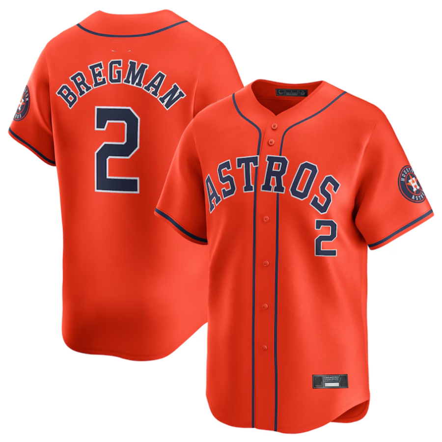 H.Astros #2 Alex Bregman Player Orange Alternate Limited Baseball Jerseys
