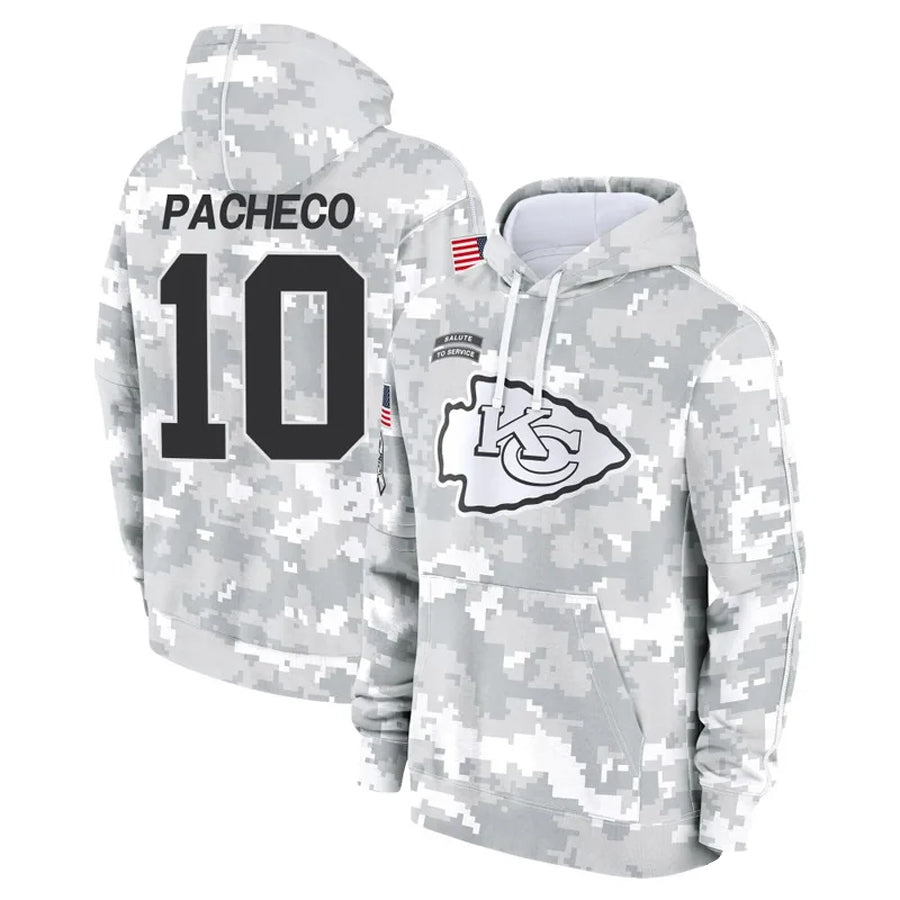 KC.Chiefs #10 Isiah Pacheco Player Salute to Service Hoodies Football Jerseys