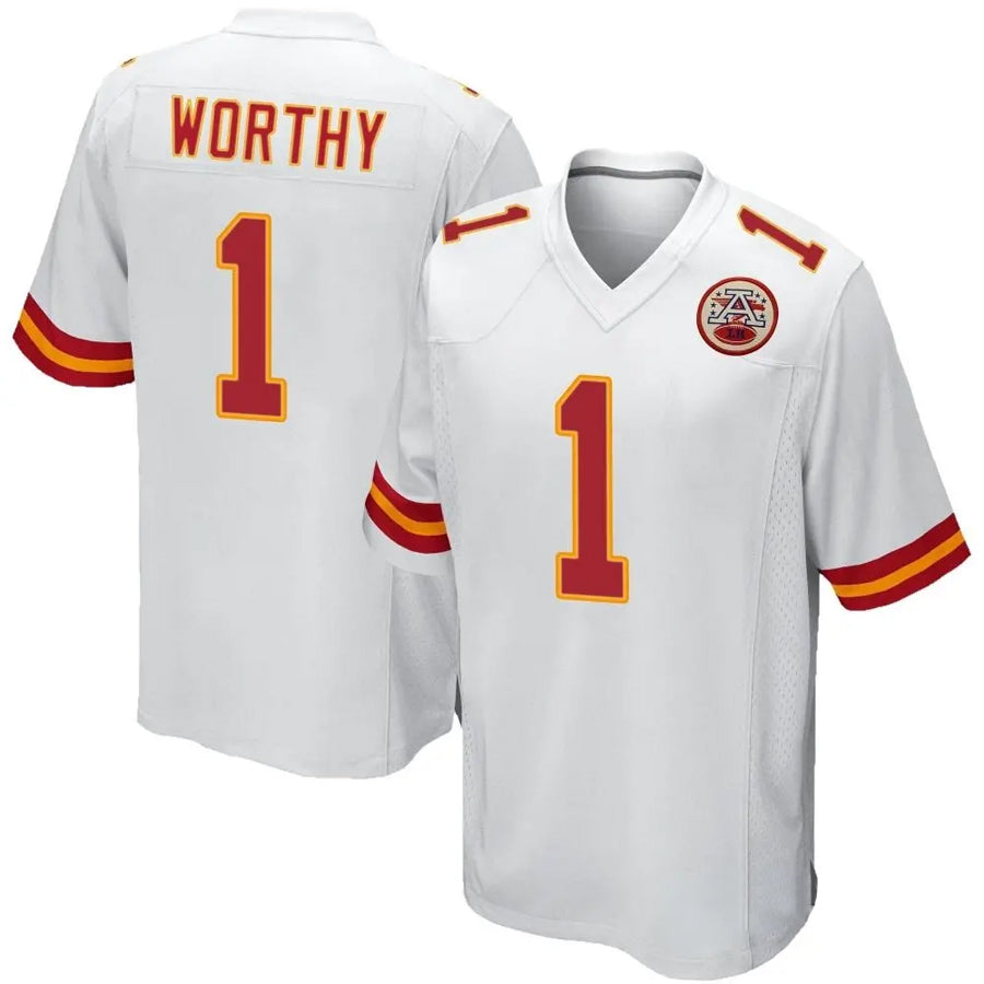 KC.Chiefs #1 Xavier Worthy Player White Home Game Football Jerseys