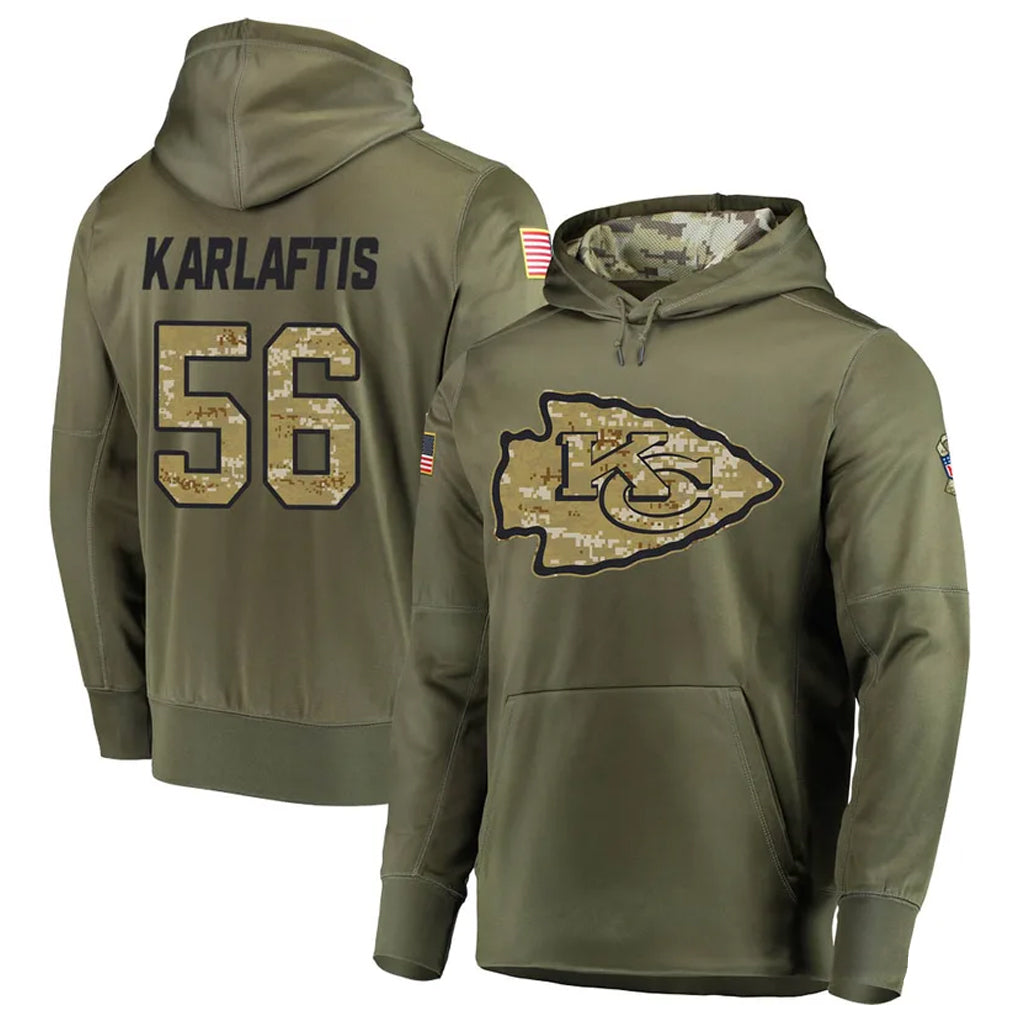 KC.Chiefs #56 George Karlaftis Player Salute to Service Limited Olive Hoodies Football Jerseys