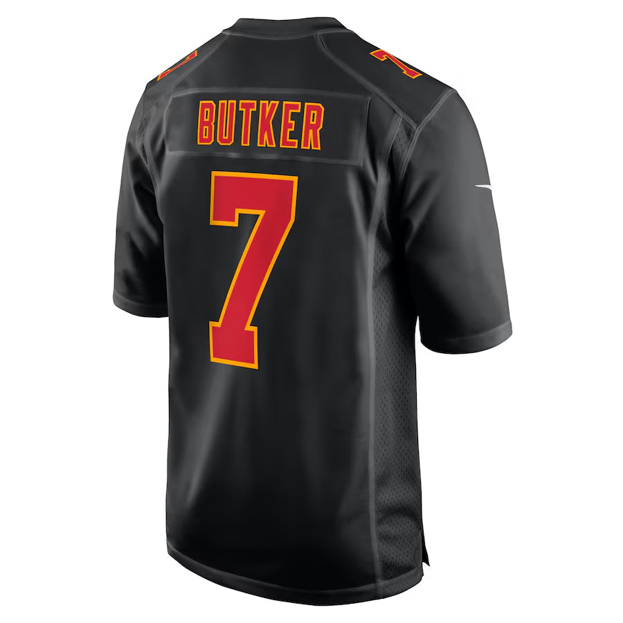 KC.Chiefs #7 Harrison Butker Player Carbon Black Fashion Game Football Jerseys
