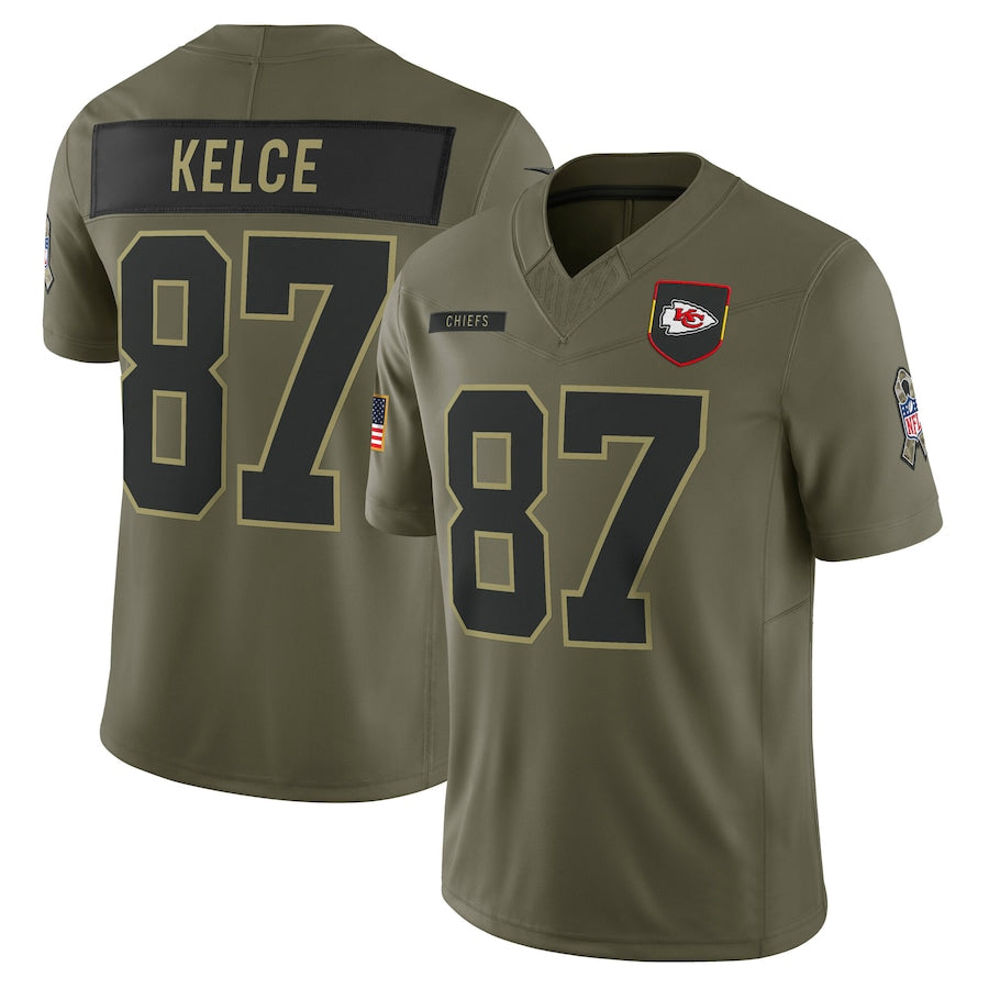 KC.Chiefs #87 Travis Kelce Player Olive Salute to Service Limited Football Jerseys