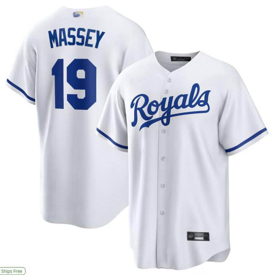 KC.Royals #19 Michael Massey Player White Home Replica Baseball Jerseys