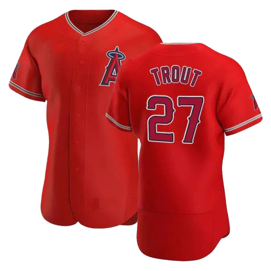 LA.Angels #27 Mike Trout Red Team Logo Elite Baseball Jerseys