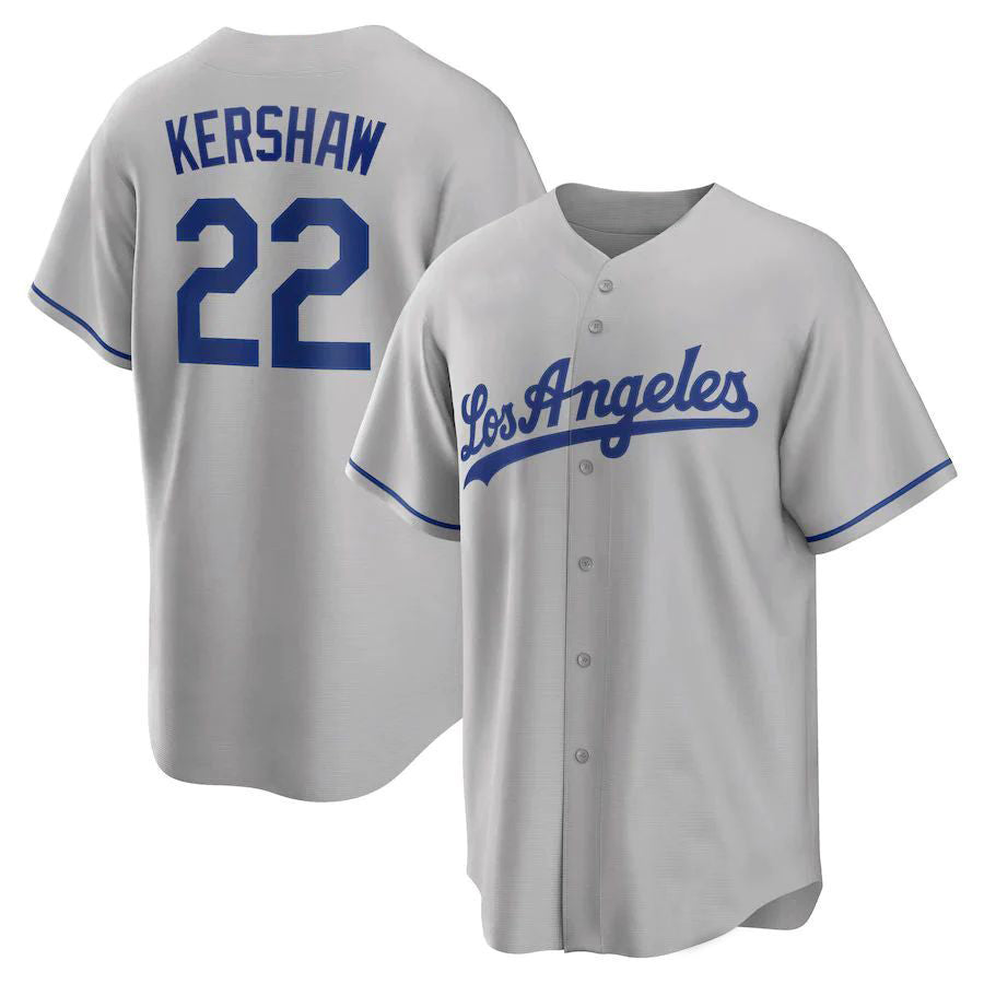 LA.Dodgers #22 Clayton Kershaw Player Gray Road Replica Game Baseball Jerseys