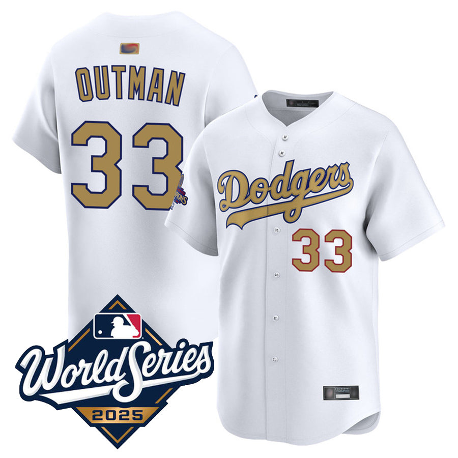 LA.Dodgers #33 James Outman Player Home Gold Collection Limited World Series Baseball Jerseys