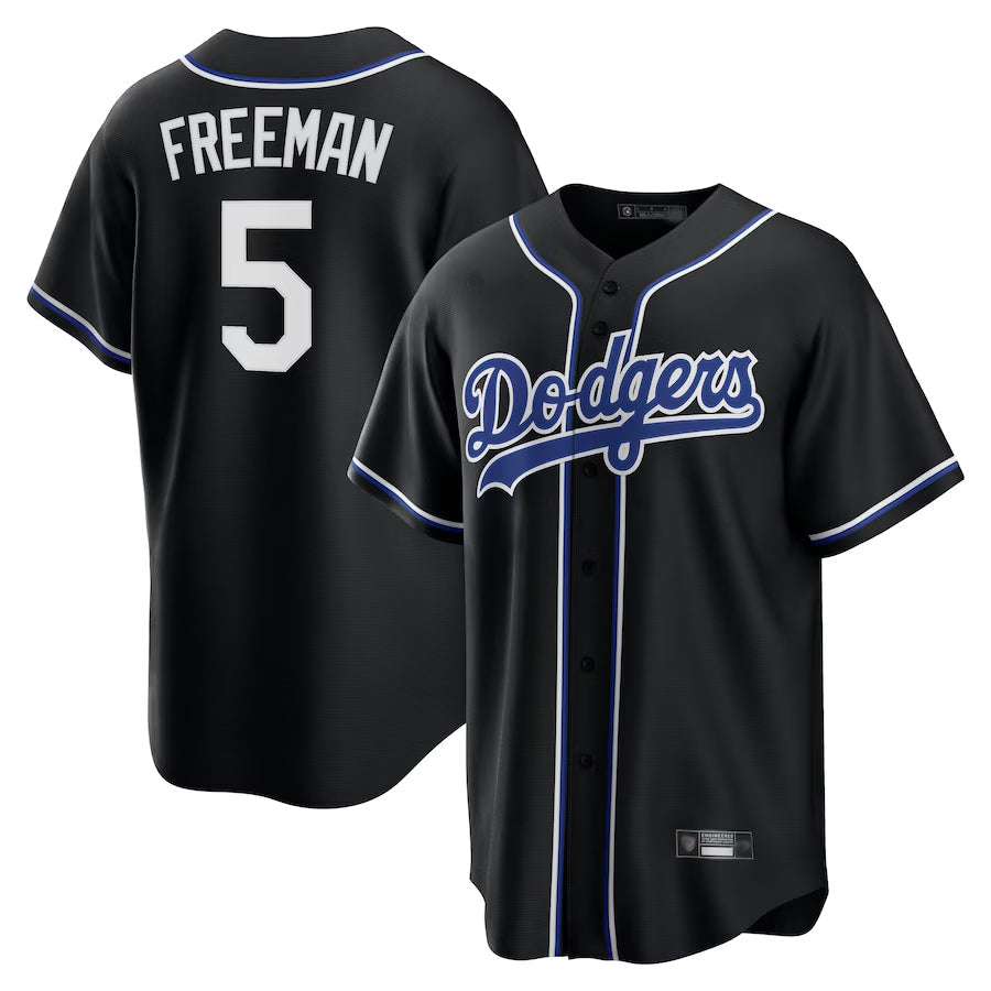 LA.Dodgers #5 Freddie Freeman Player Black Lights Out Replica Baseball Jerseys