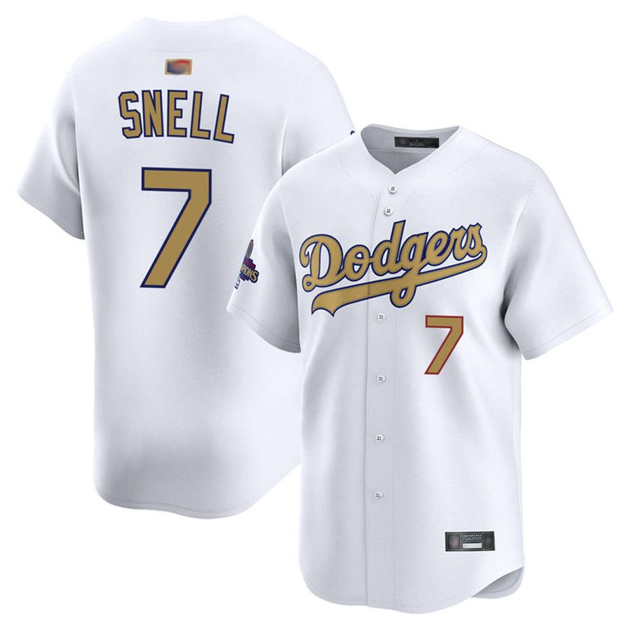 LA.Dodgers #7 Blake Snell Player White Gold Home Collection Limited Baseball Jerseys