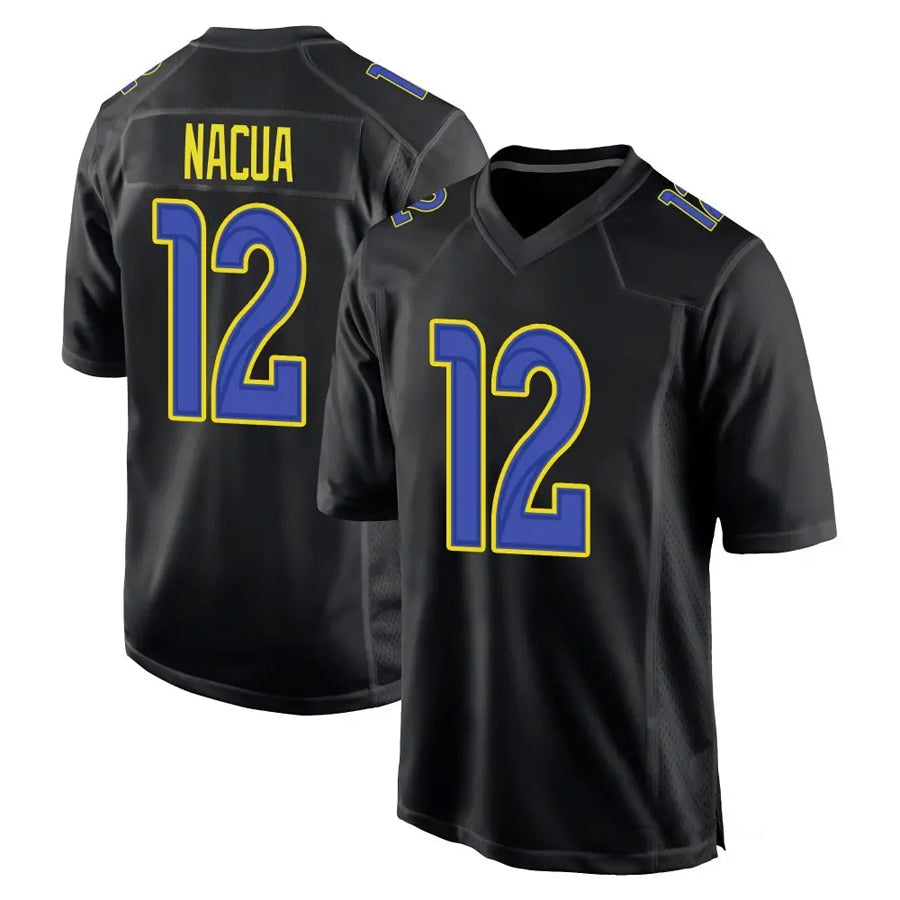 LA.Rams #12 Puka Nacua Player Black Carbon Fashion Game Football Jerseys