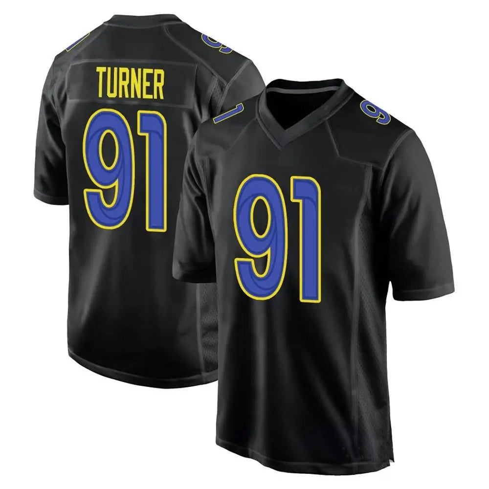 LA.Rams #91 Kobie Turner Player Black Fashion Game Football Jerseys