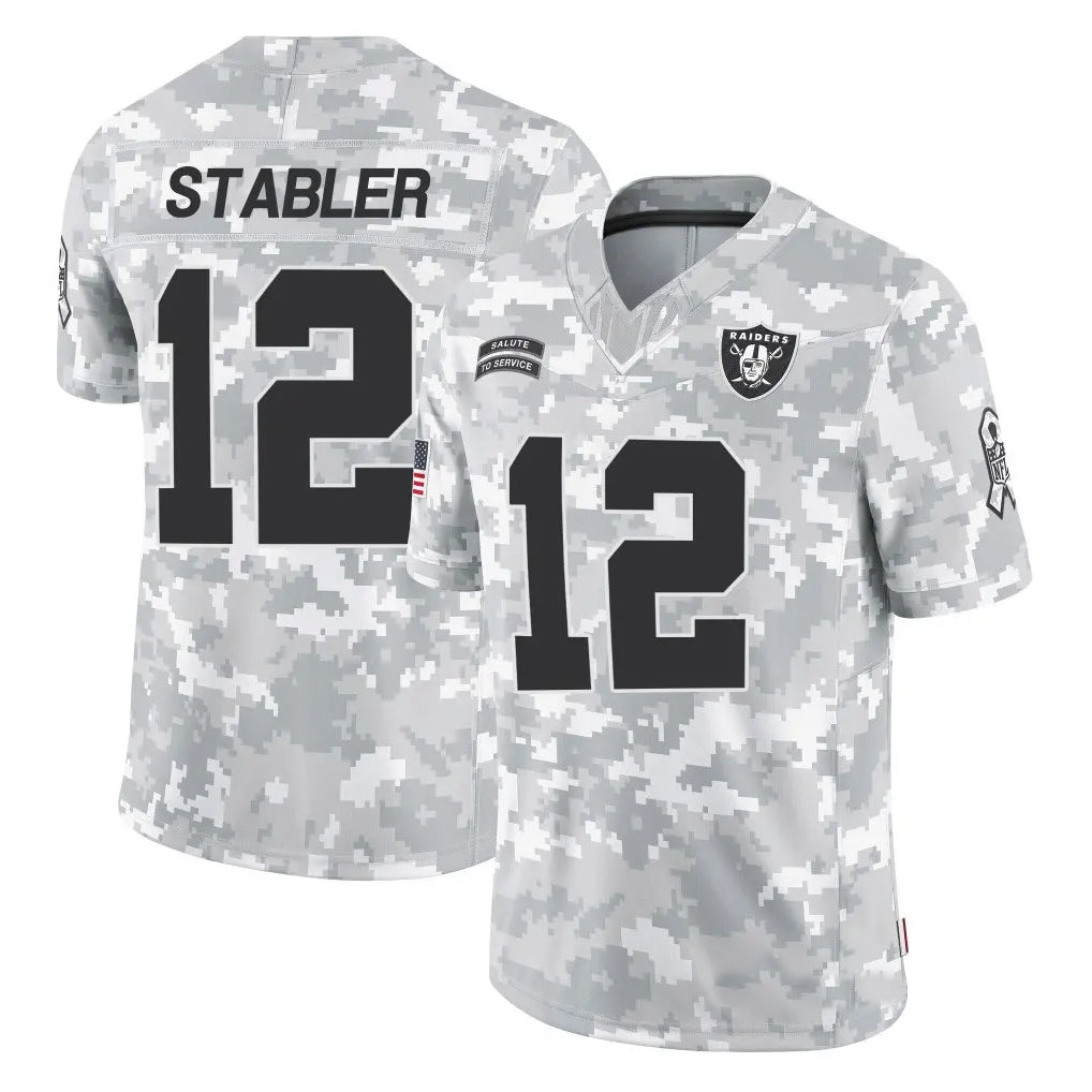 LV.Raiders #12 Ken Stabler Player Arctic Camo Salute to Service Limited Football Jerseys