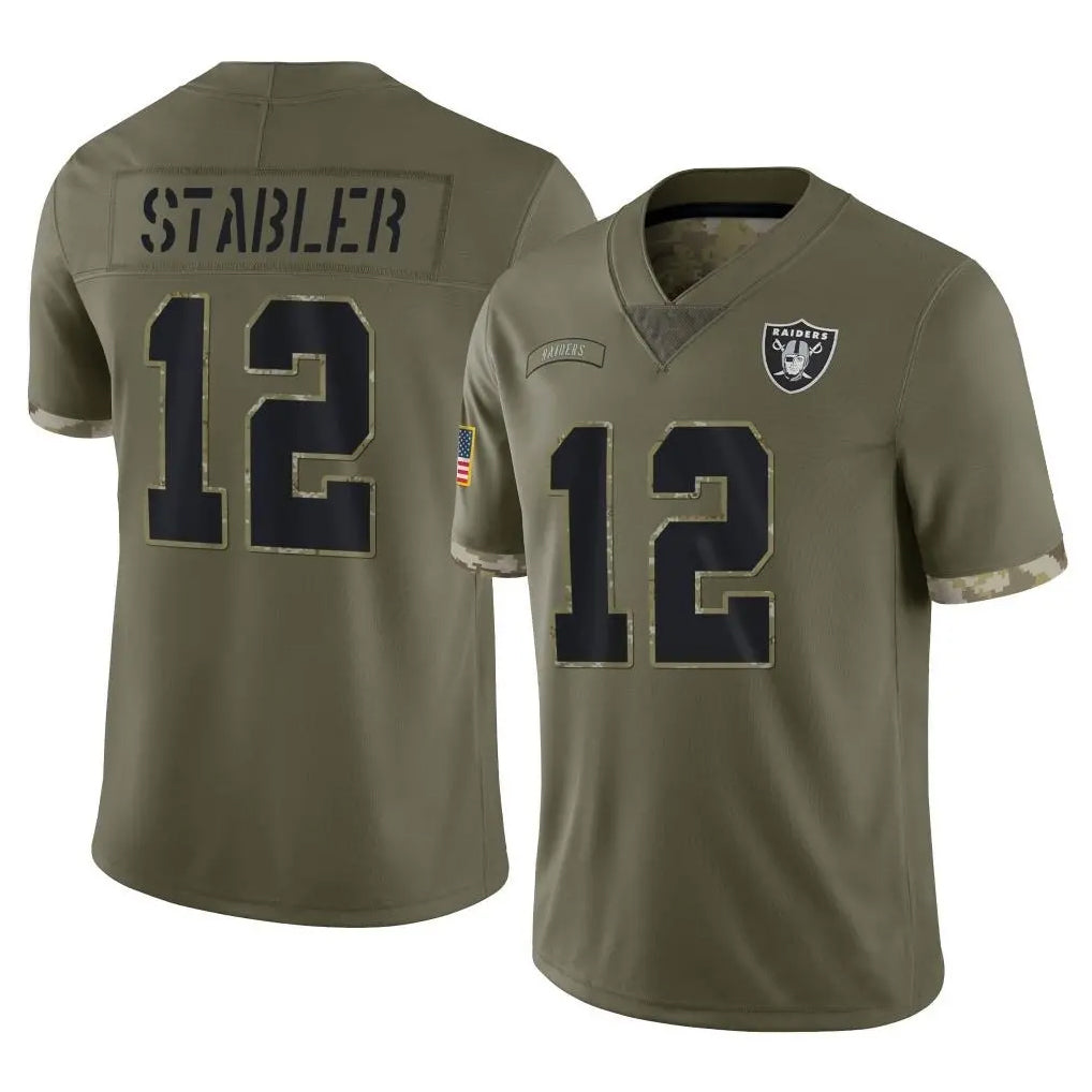 LV.Raiders #12 Ken Stabler Player Salute To Service Olive Football Jerseys