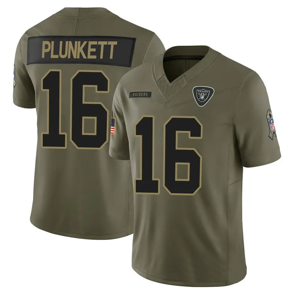 LV.Raiders #16 Jim Plunkett Player Salute To Service Limited Olive Football Jerseys