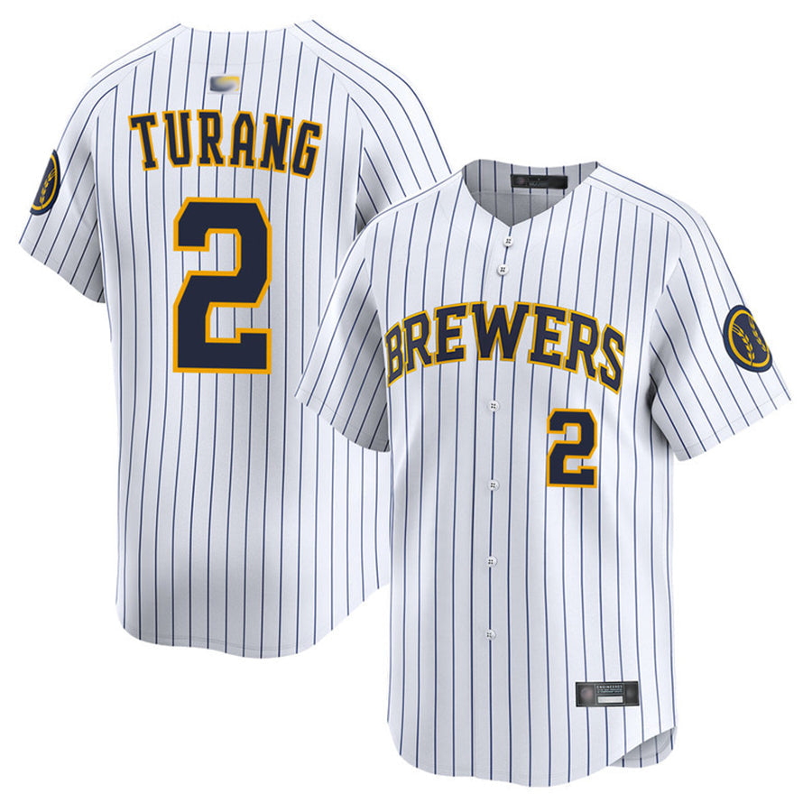 M.Brewers #2 Brice Turang Player White Home Limited Baseball Jerseys